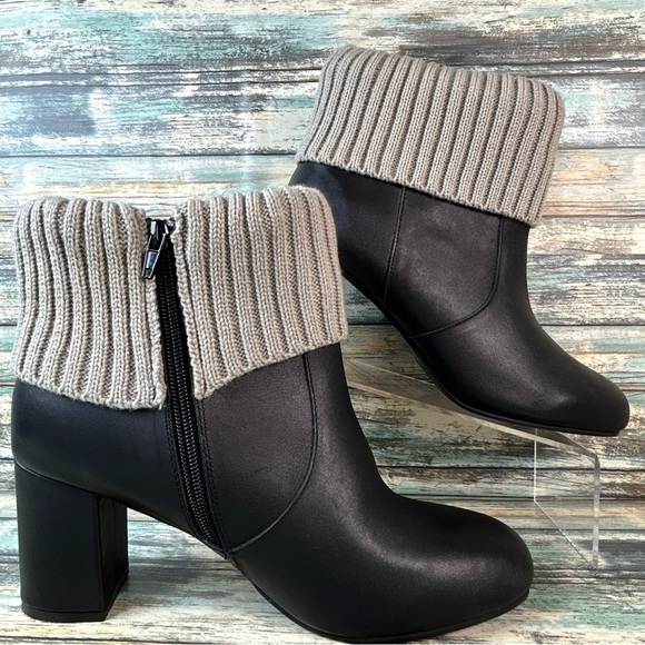torrid Shoes - Torrid Ankle Boots Womens 10W Black Leather Fabric Knit Cuff Zip High Heel Dress